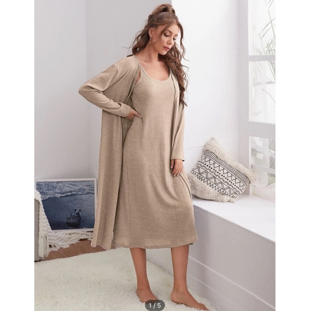 SHEIN 2 piece Rib knit cami dress set lounge wear